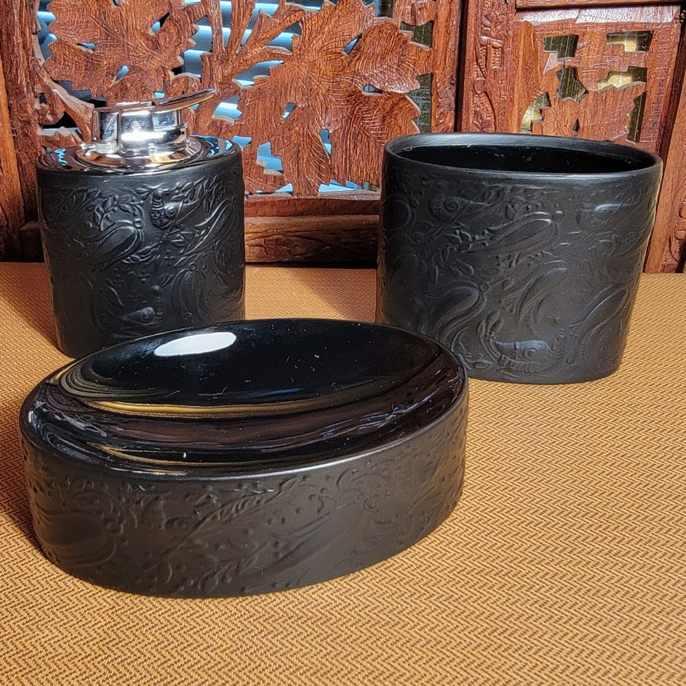 Vintage Bjorn Wiinblad Rosenthal Black Ceramic 3 Piece Smoking Set